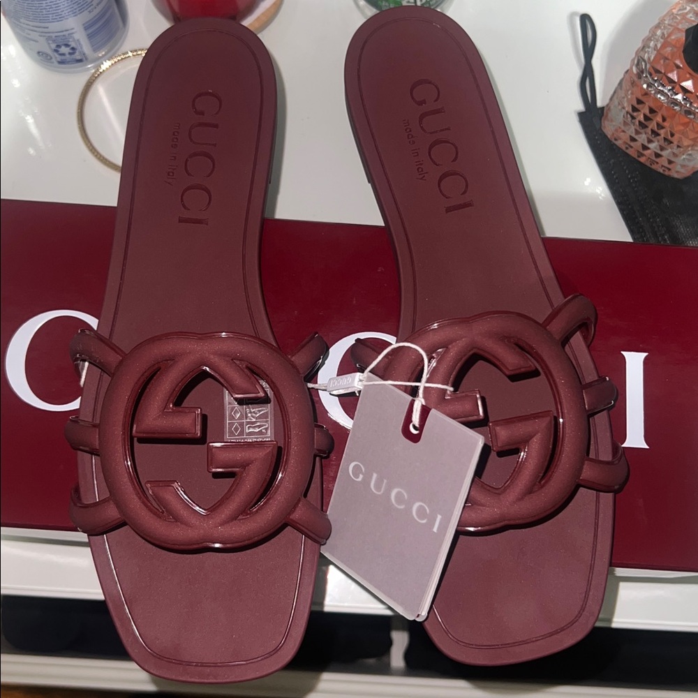 Gucci Women's rubber Deep Burgundy  Slide Sandals size 42